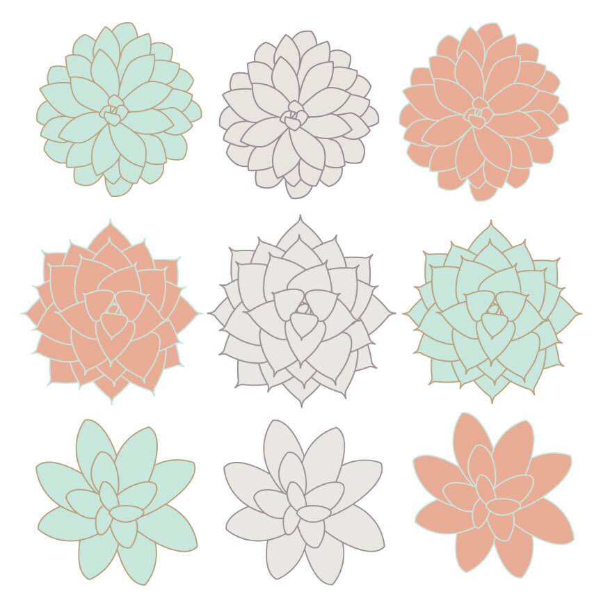 INSTANT DOWNLOAD // Digital Clip Art // Succulents Clip Art Flowers // Coral, Mint, Gray // Spring Easter Clipart Il_570xn