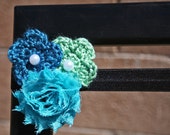 Crochet and Shabby Flower Embellished Elastic FOE Headband - TheStitchedEdge