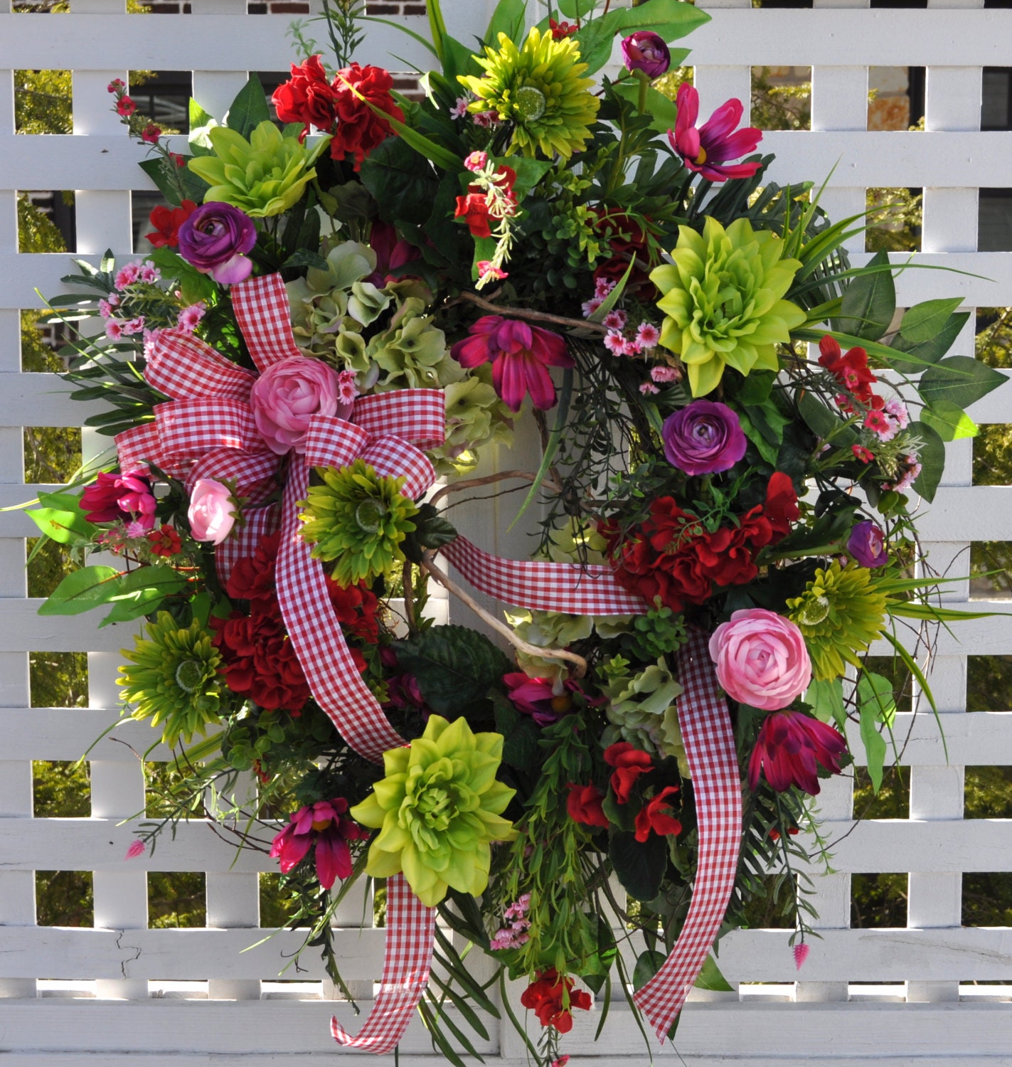 Spring Wreath Summer Front Door Wreaths Red Pink By Redbarnwreath 