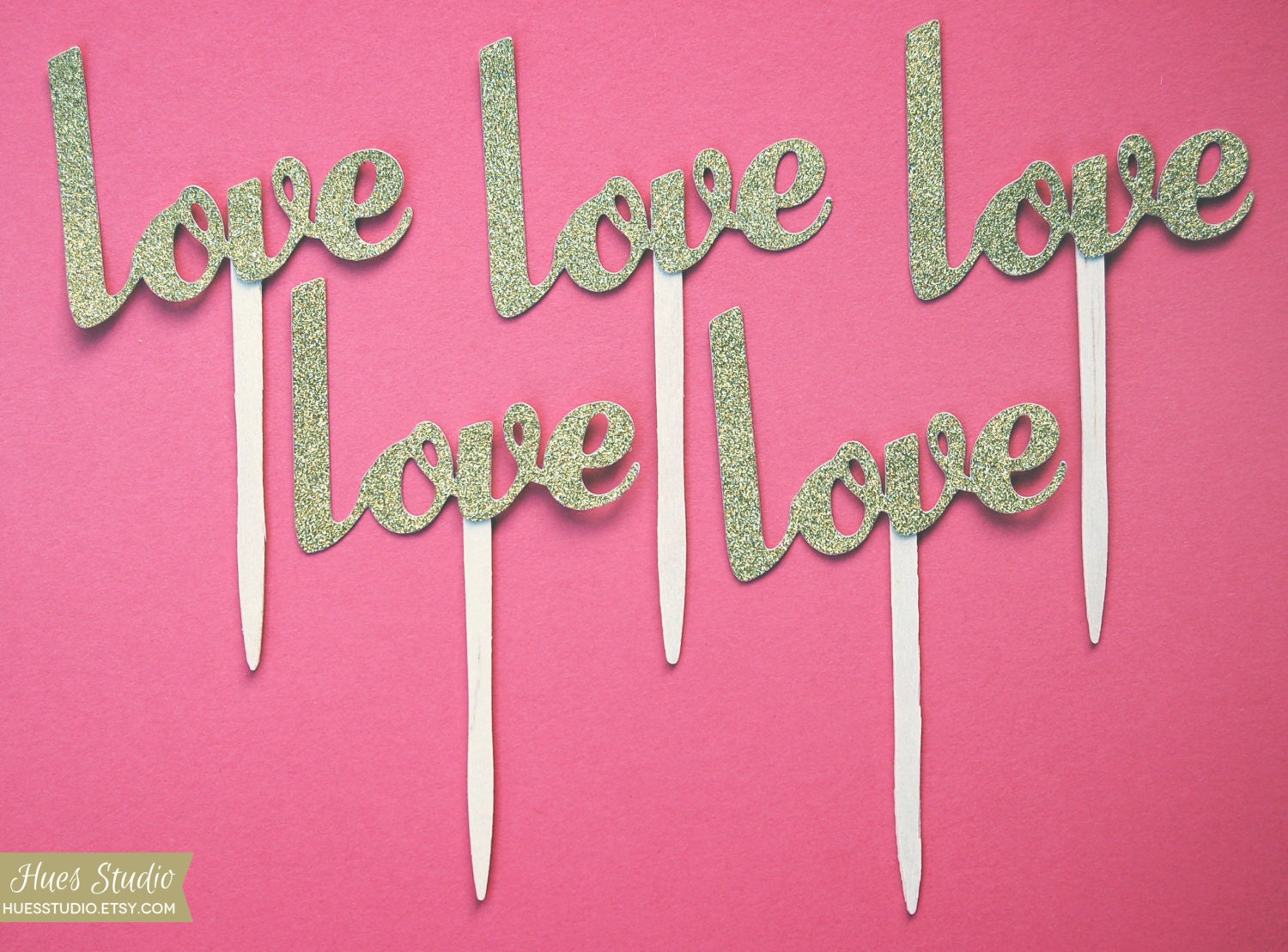 Gold Glitter LOVE Letters // Set of 12 Party Picks - CUSTOM Party Decoration by Hues Studio Design Il_570xn