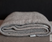 Grey Handwoven Wool Blanket with Light Grey Stripes - WildRoseFarmFibers
