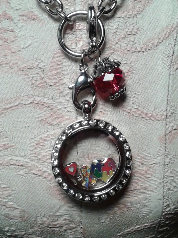 Floating Charm Locket Necklace Supports Autism By Ribbonz4reasonz