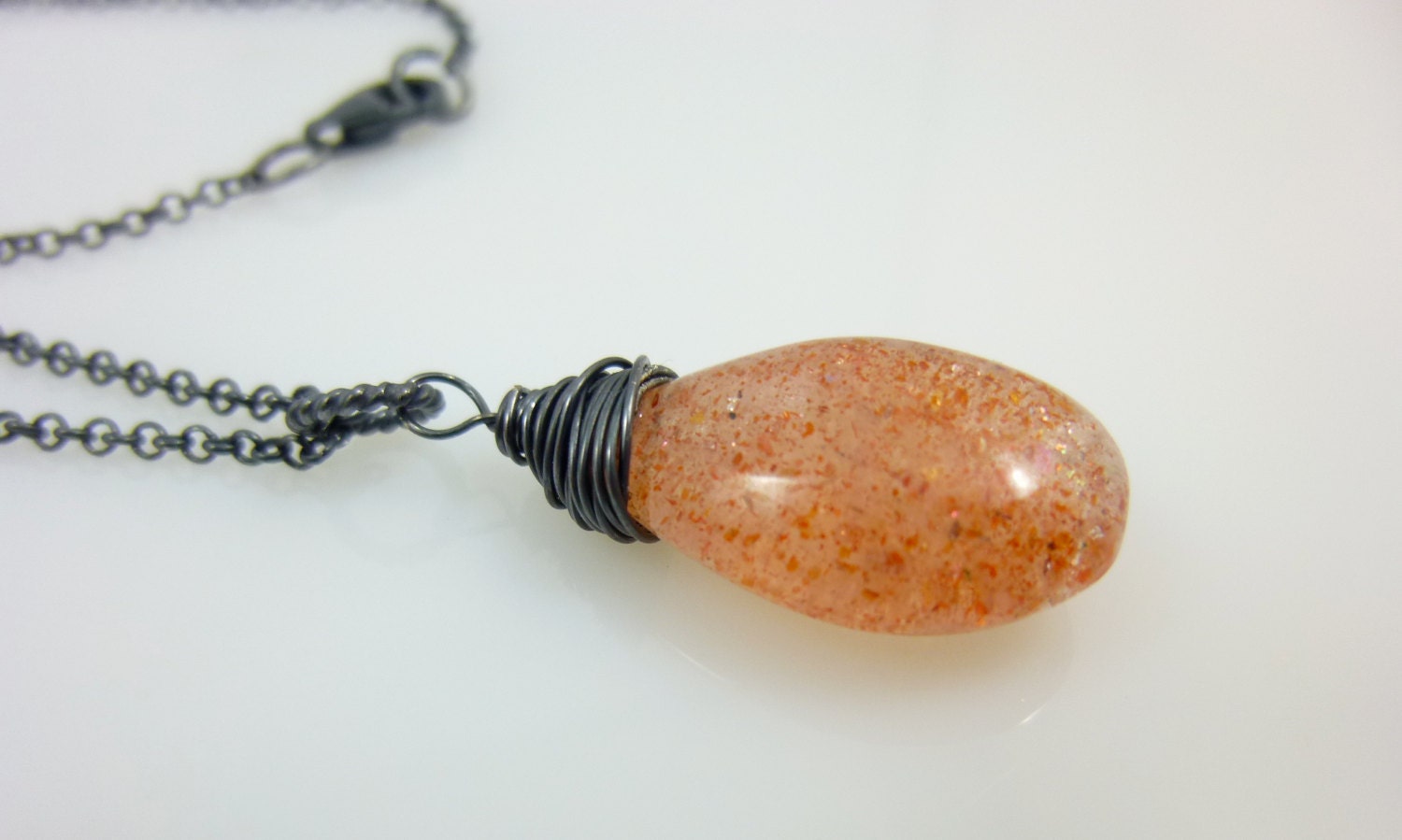 Oregon Sunstone Necklace // Sterling Silver Wire Wrapped Pendant Necklace // Chakra Jewelry // Earth Energy - EarthEnergyGemstones