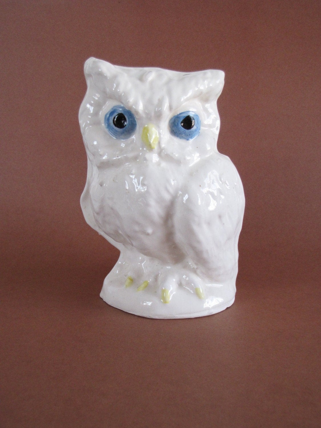 Vintage White Ceramic Owl Figurine Bank By Bertasaccessories