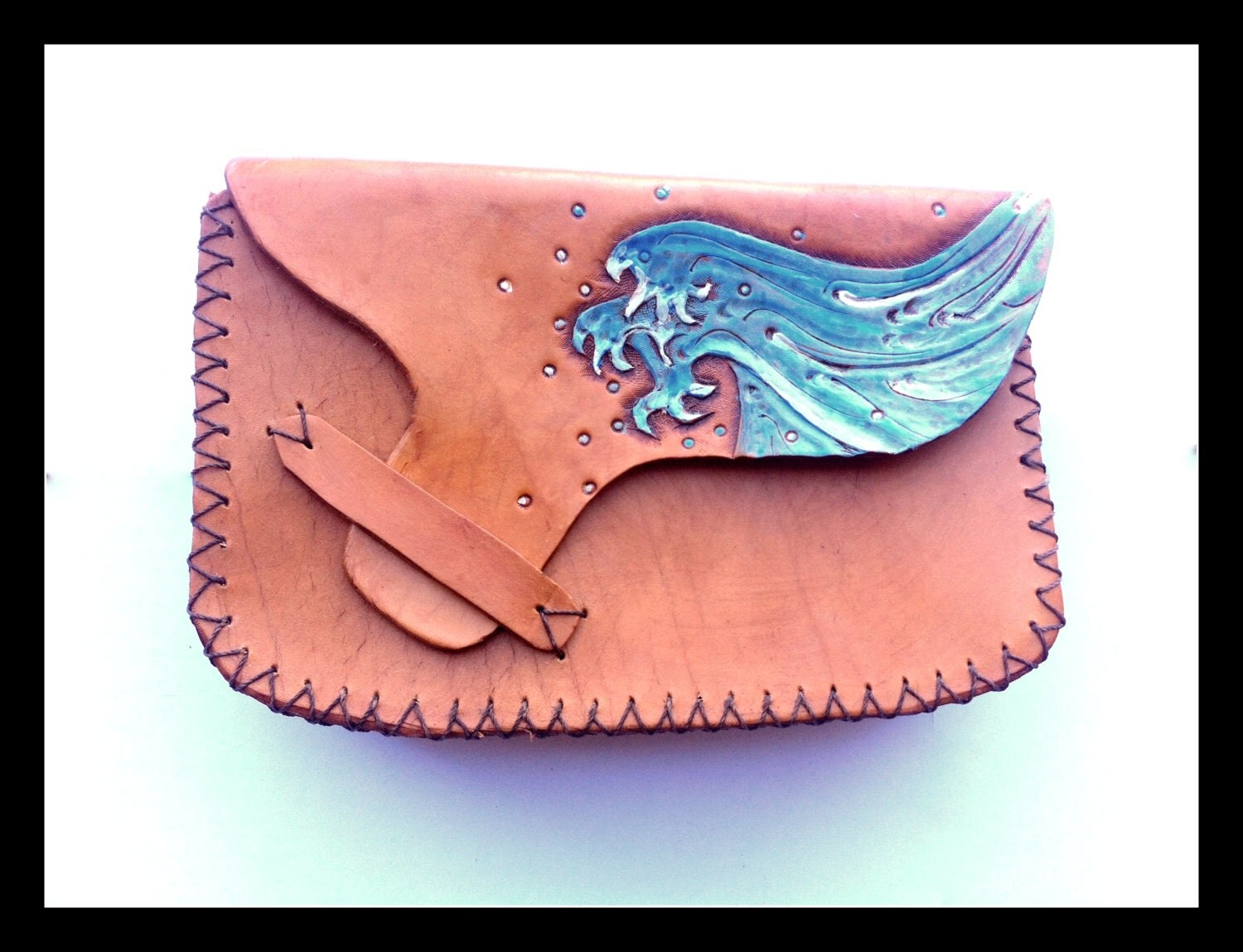Items similar to Handmade Leather Clutch Purse Bag Hand Tooled with