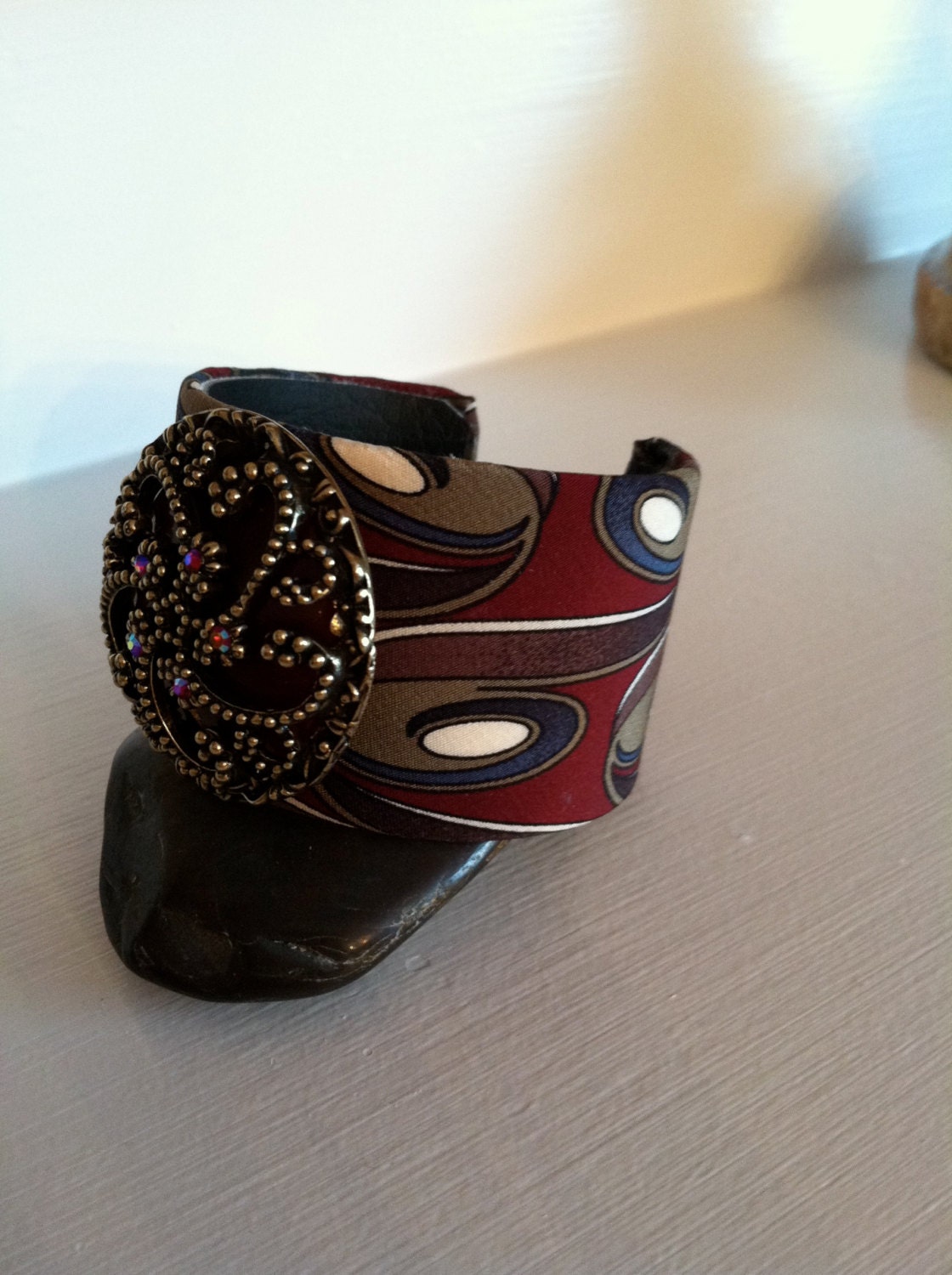 Deep red swirl pattern cuff bracelet - KathysCuffs