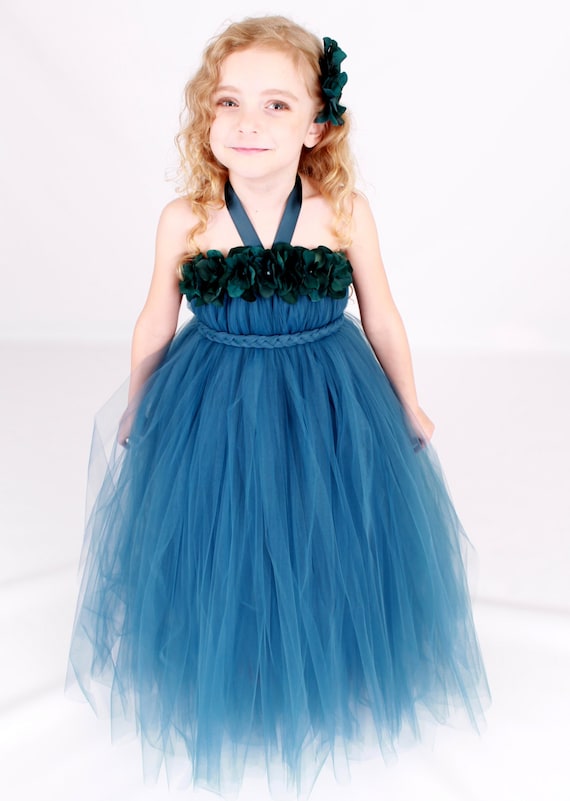 Flower Girl Tutu Dress - Blue - Denim Dusk - 12 Month to 2 Toddler Girl Il_570xn