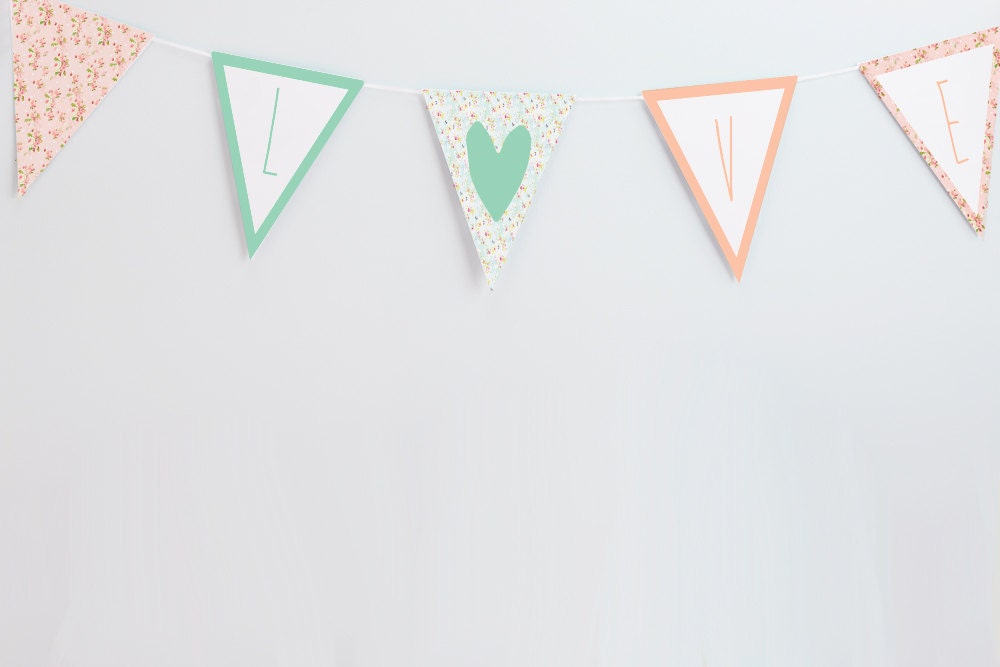 PRINTABLE Tea Party customized bunting, floral paper garland event decoration Il_570xn