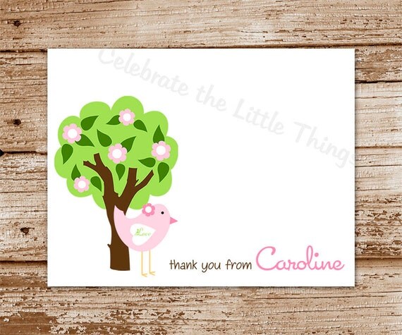 Set of 8 / Bird, Tree Note Cards / Personalized Stationery / Thank You / Baby Shower Il_570xn
