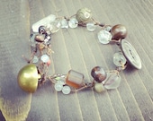 bohemian linen collage bracelet vintage buttons and beads No. 2