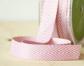 5 Yards Pink and White Chevron Twill Tape Ribbon .75 Inch