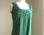 SALE - SMALL Emerald Green Womens Ruffle Tank Top - scoop neck loose fit