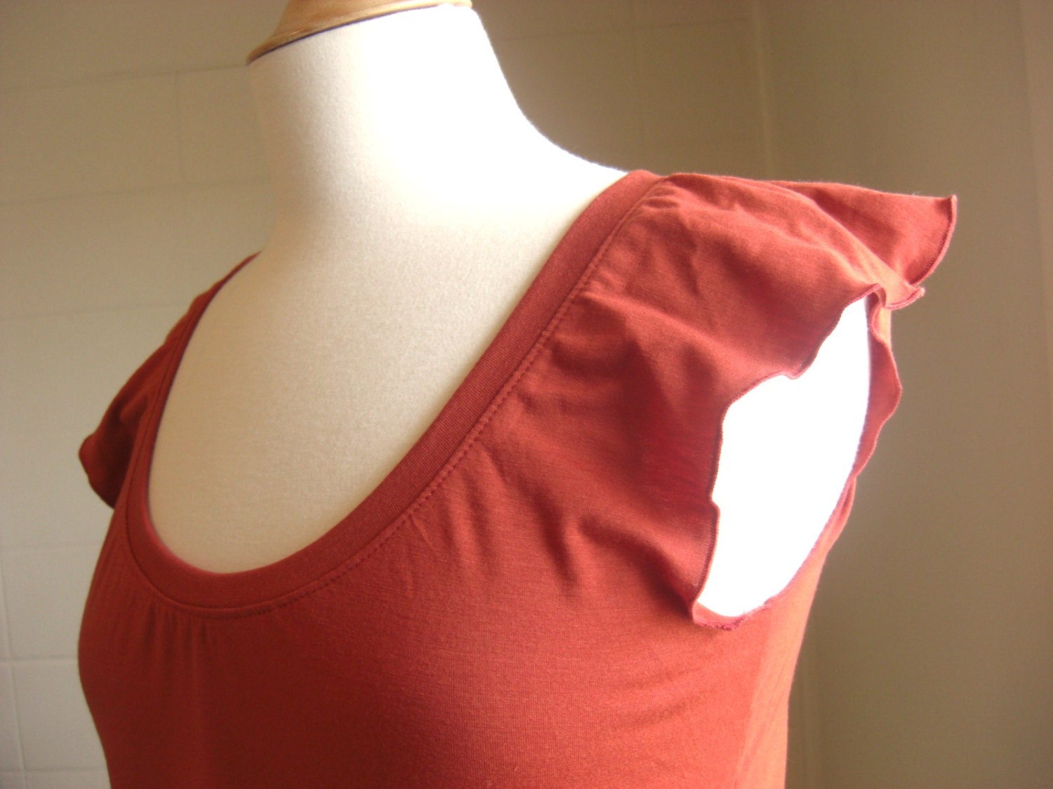 SALE - LARGE Womens Rust Orange Short Flutter Sleeve Tshirt - Ready to Ship size LARGE