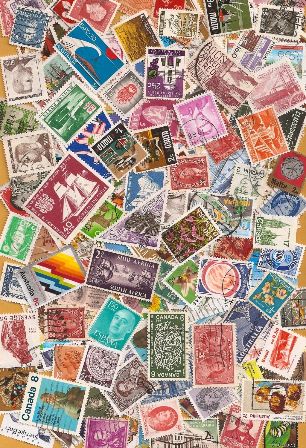 Lot of 200 Vintage and Modern Canceled Postage Stamps - All Countries