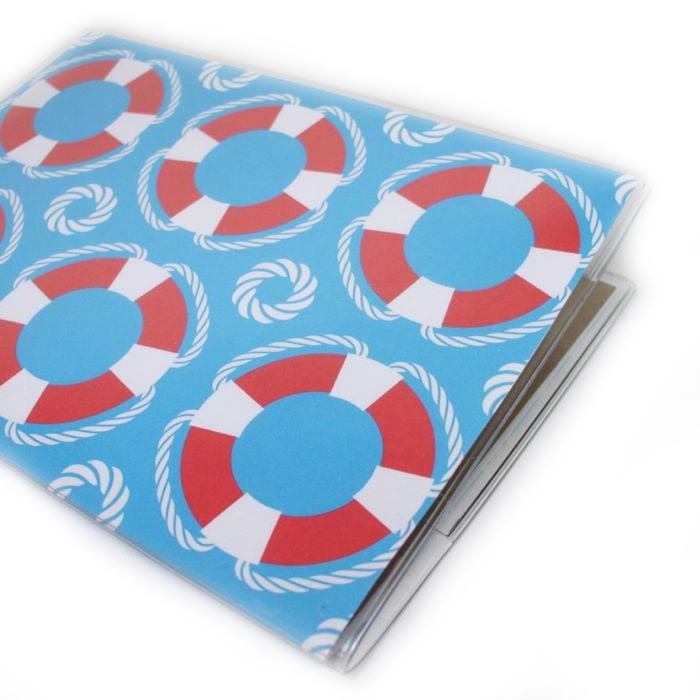Passport Cover - Life Preserver - nautical passport holder - red white and pool blue aquatic theme for summer