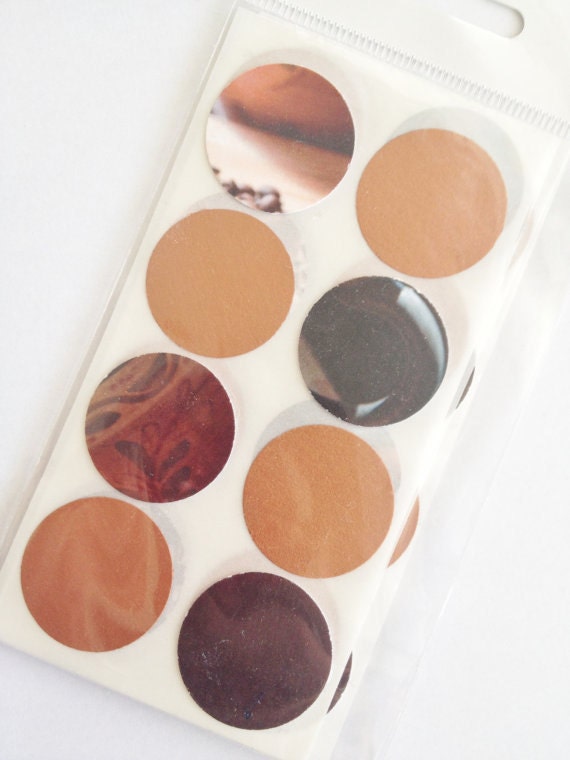 Brown JAVA Round Stickers 32 pack Gift Tags, Cupcake Toppers, Scrapbooking, Embellishments, Wedding Supplies