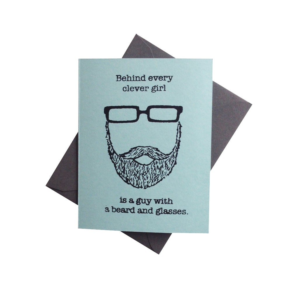 Behind Every Clever Girl is a Guy with a Beard and Glasses card (blue/grey)