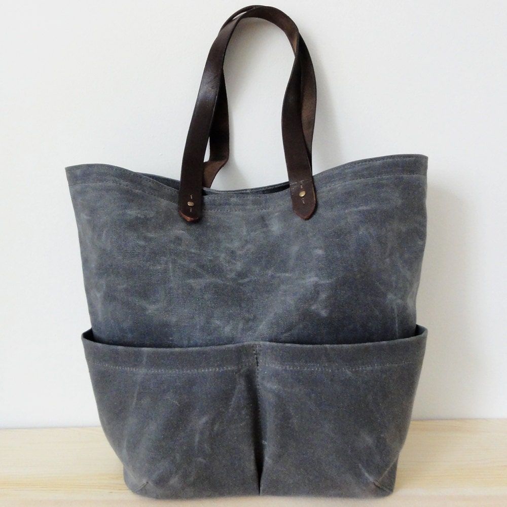 Grey Waxed Canvas Tote Bag by jackandmarjorie on Etsy