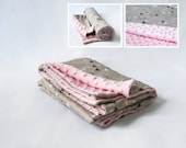 READY TO SHIP - organic cotton baby blanket - tiny triangles in grey and pink minky