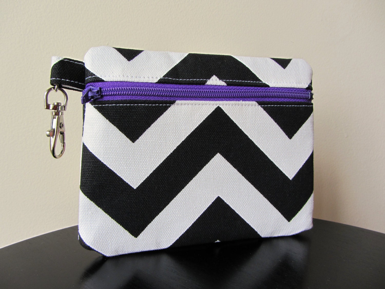 Zip Pouch - Purple and Black Chevron