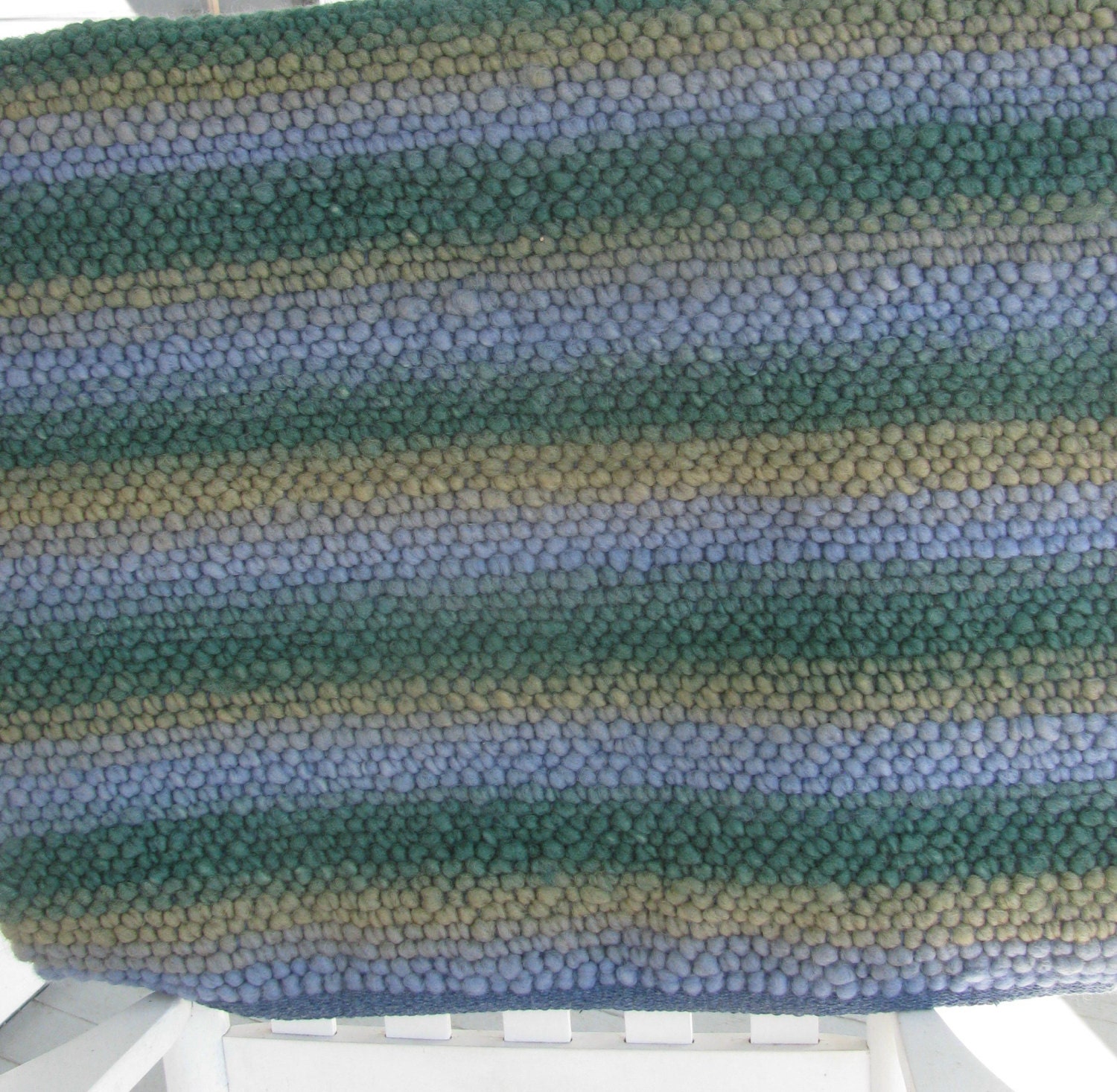 Vermont Handwoven Wool Rug or Yoga Mat-Blue and Green