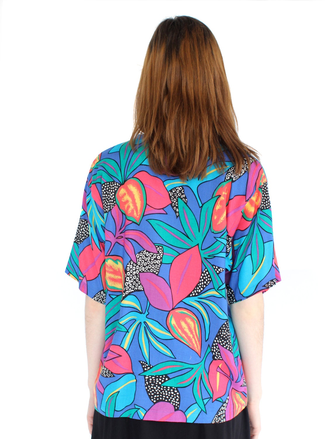 vintage 1980's all over print TROPIC TEE plant rayon shirt