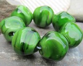 Lime Zest lampwork nugget bead set (7)