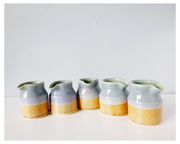 Miniature creamer pitcher set - blue brown lavender green - modern ceramic rustic pottery vase - unique tabletop home decor