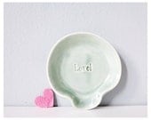 Word Love ceramic plate - mint pottery spoon rest - little handmade dish