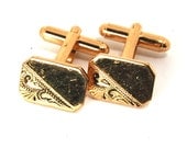 Vintage Victorian Revival Cufflinks Geometric Design and Primrose Blossom Gold Toned Circa 1950