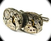 Steampunk Cufflinks UNIQUE BENRUS Vintage Watch Movement Clockwork Cuff Links by Nouveau Motley
