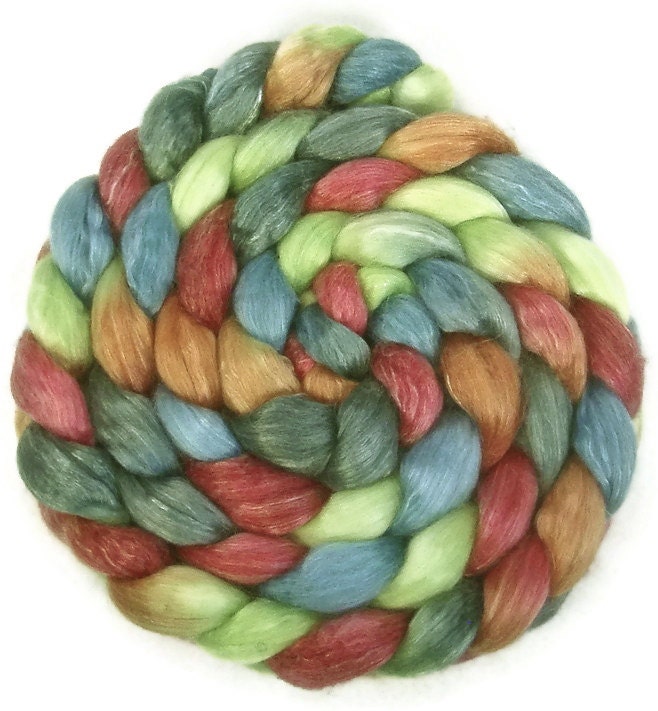 Handpainted Merino Tencel Wool Roving - 4 oz. HARLEQUIN - Spinning Fiber