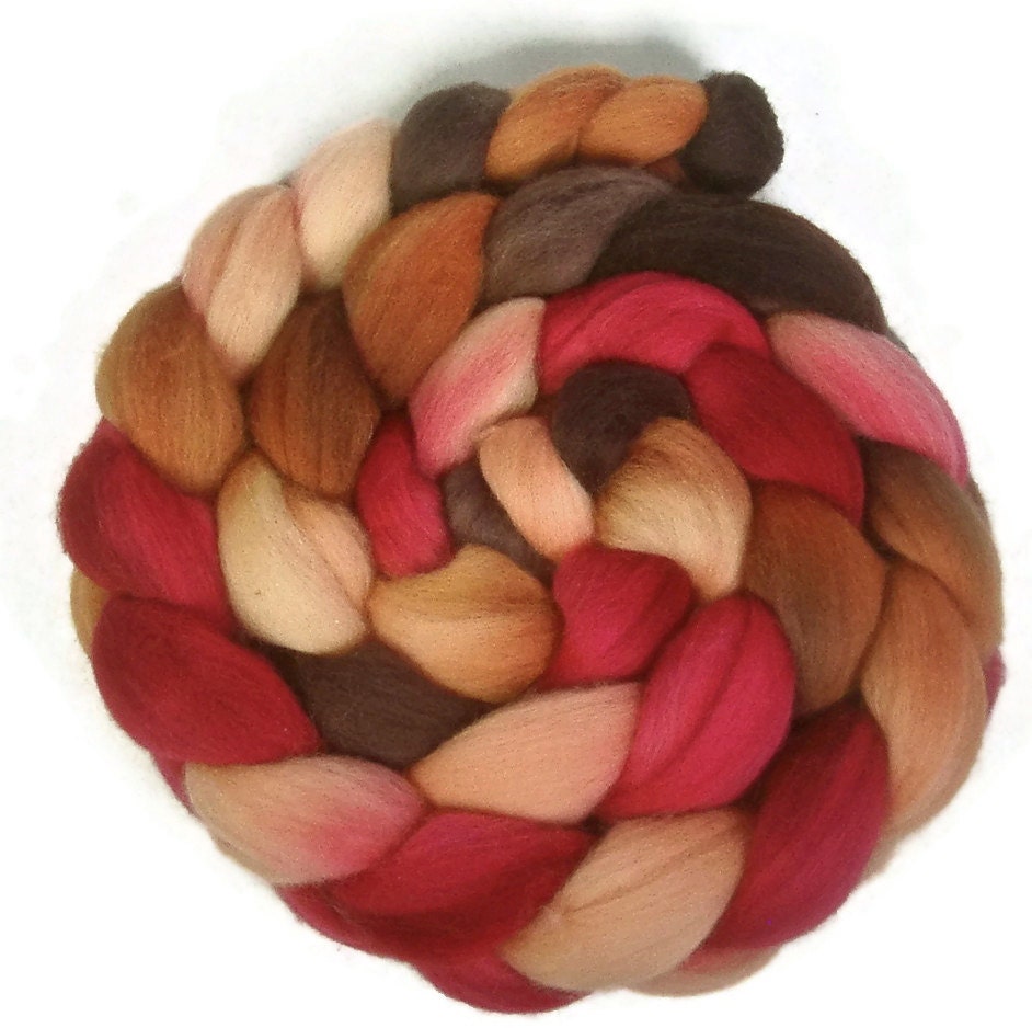 Handpainted Polwarth Wool Roving - 4 oz. PERSIMMON - Spinning Fiber
