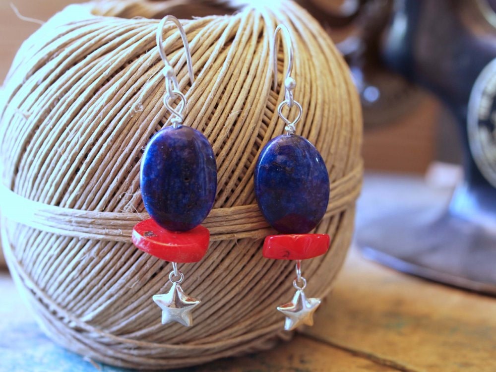 Stars and Stripes Earrings - Red, White and Blue, nautical and patriotic style