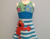 Upcycled dress, handmade recycled dress Elmo size 2T/3T (Europ. size 98/104)