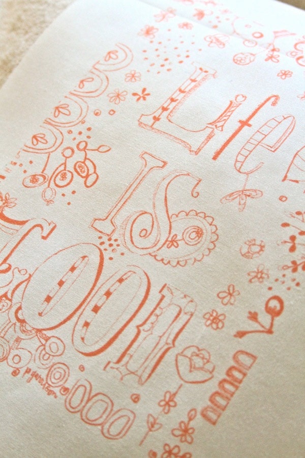 life is good, coral on white stitching sampler pattern