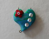 Earth Day RUSTIC HEART with Swarovski Crystals - Green, Blue and White
