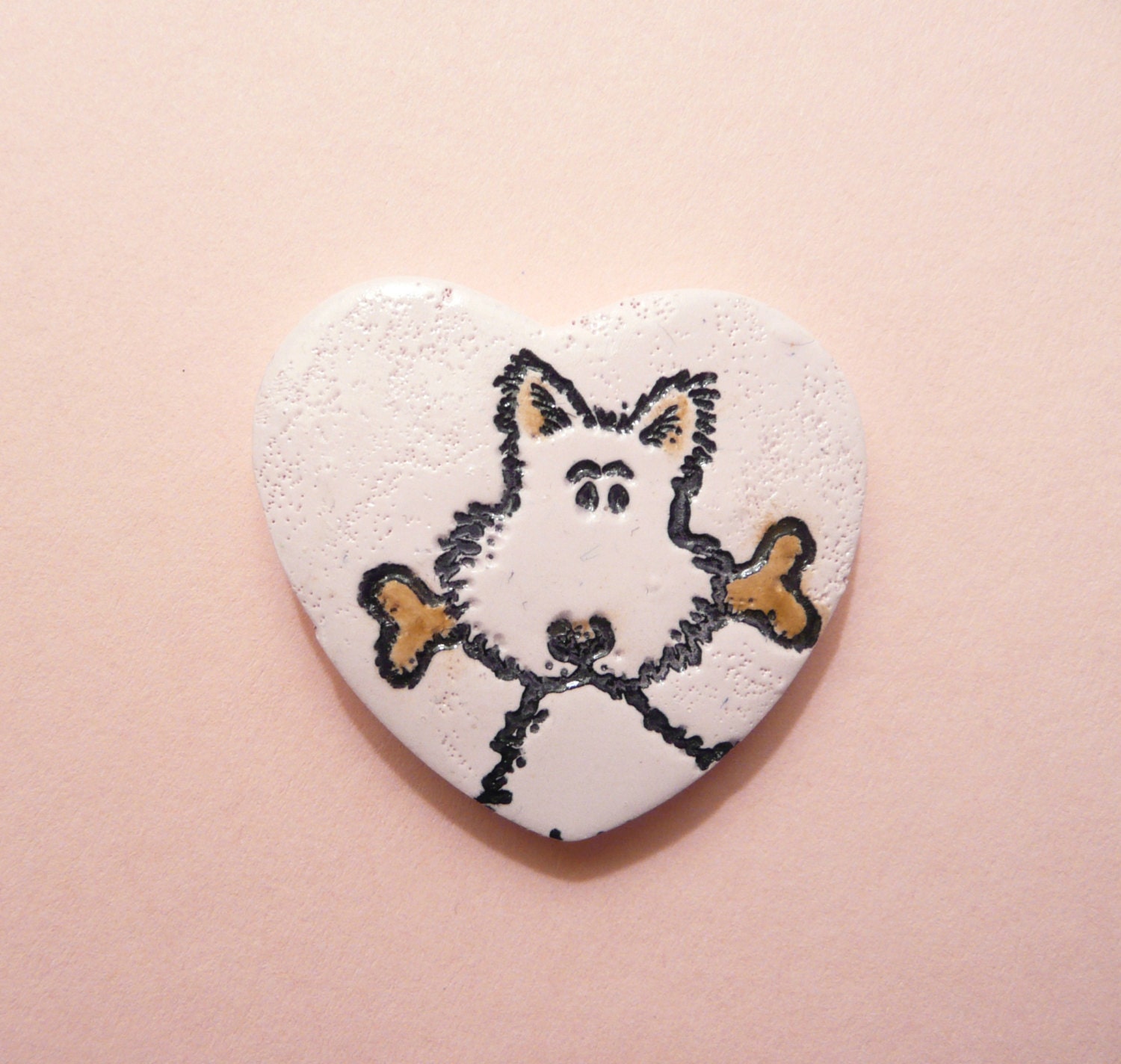 Dog Heart Pin Brooch Puppy Love - handmade polymer clay jewelry