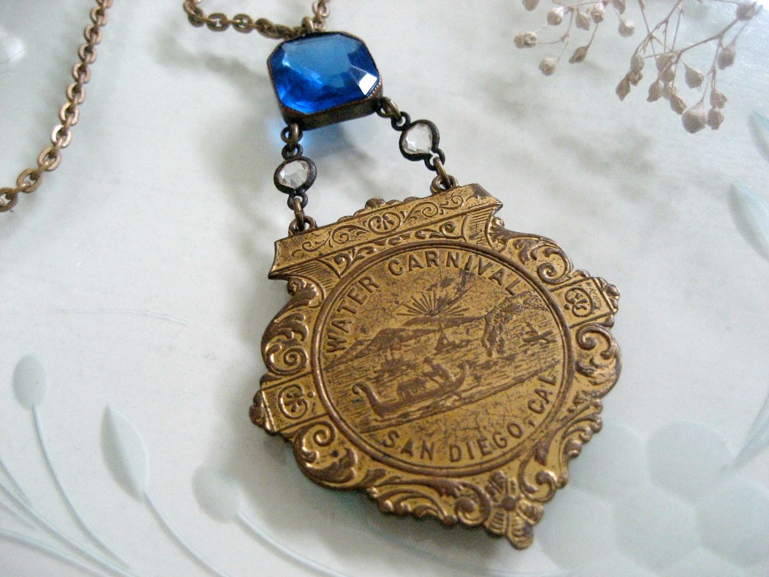 San Diego Water Carnival antique assemblage necklace
