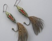 Vintage Pierced Earrings Green Fly Fishing Lure