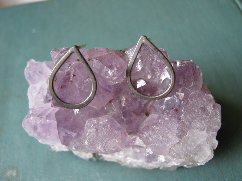 Rusitc Raindrop Post Earrings - Oxidized Sterling Silver