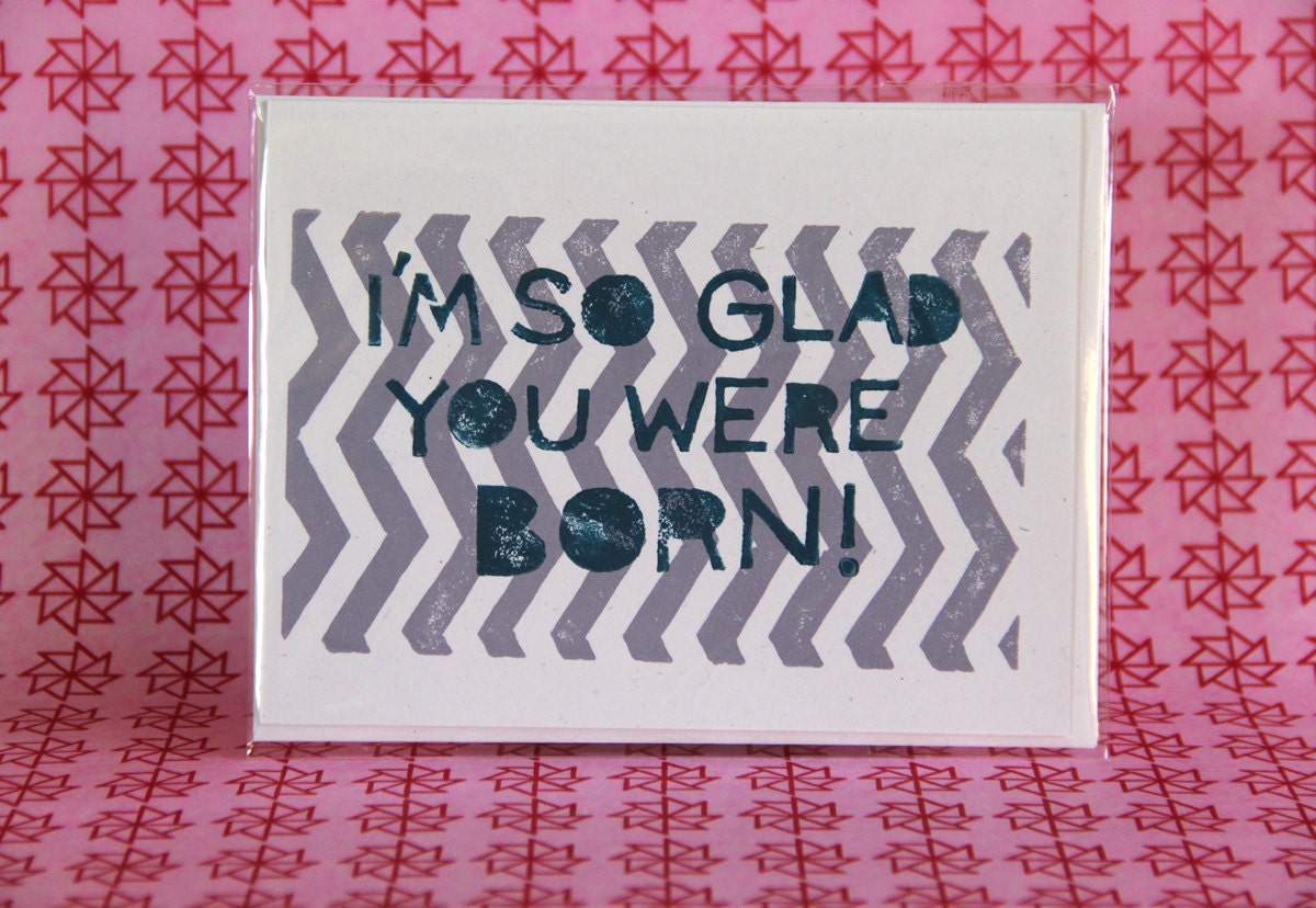 I'm so glad you were born: linocut birthday card 3 pack