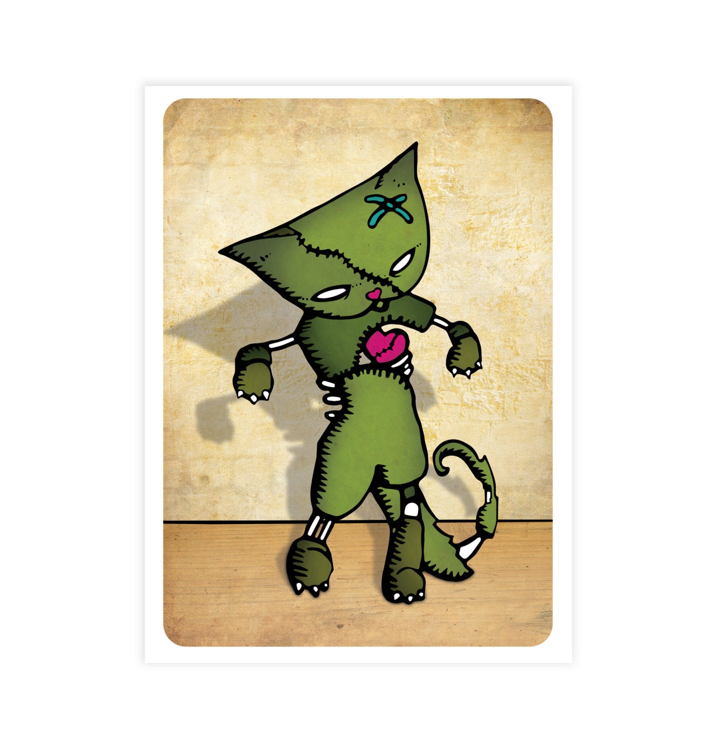 Zombie Cat Print  - Illustration Art Horror Cute - A4 giclee print