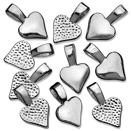 25 Small Spider Heart Pendant Bails - Silver Plated, Glue On. For Making Dichroic, Glass & Wooden Tile Jewelry. Fits Aanraku Leather Cords.