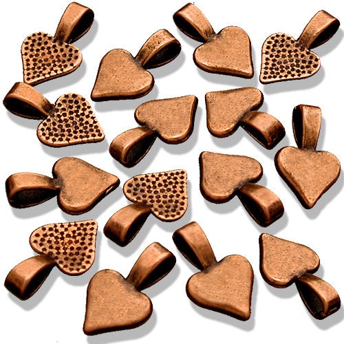 25 Small Spider Heart Pendant Bails - Antique Copper Plated, Glue On. For Dichroic, Glass & Wooden Tile Jewelry. Fits Aanraku Leather Cords.