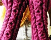 Cable Knit Fingerless Mittens Wristwarmers in Plum Wool Alpaca Silk Blend