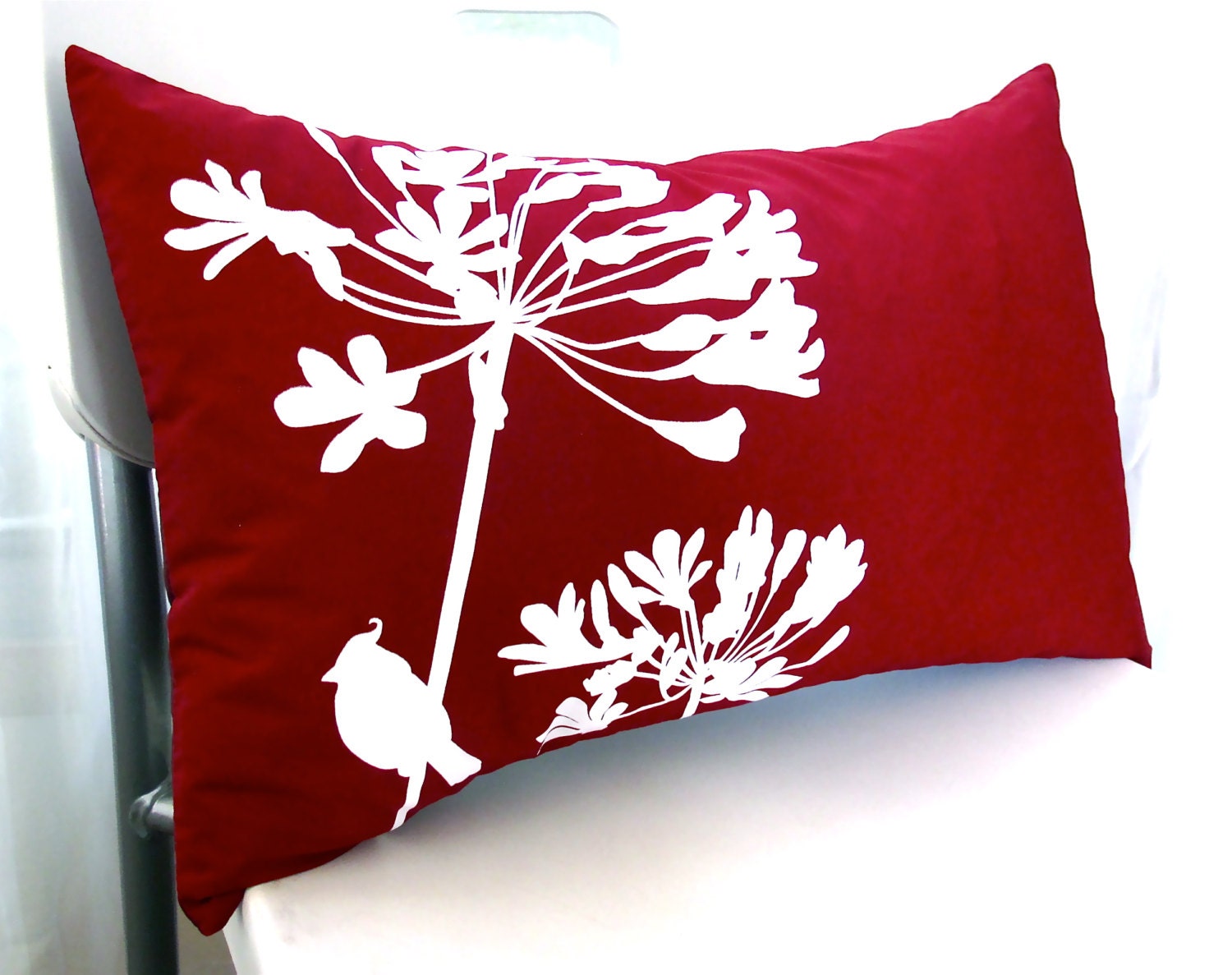 Red Cardinal on Agapanthus Rectangle Pillow