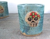 Skully Rocks Glass - Old Fashioneds - Teal Blue Pottery Cup - Skulls - Day of the Dead - Colorful  - Barware - Whiskey Cups