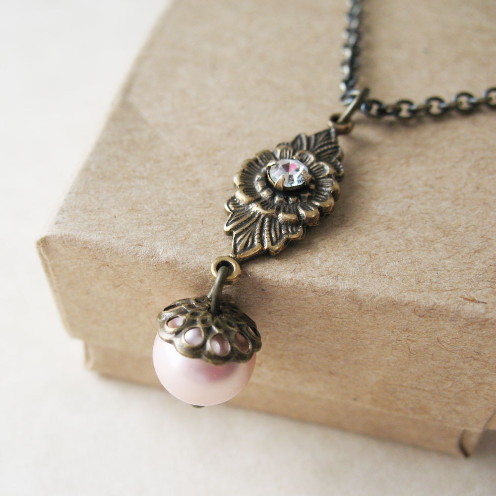 Victorian Pink Spring Garden Pearl Necklace - Swarovski Crystals