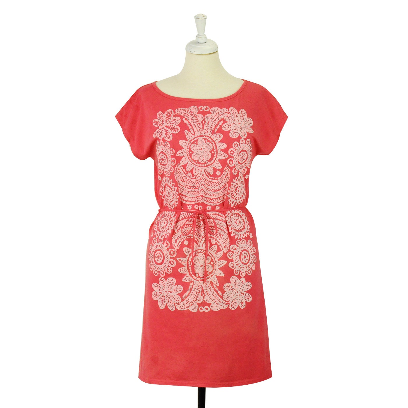 Mexicali Screen Printed Shift Dress, Coral